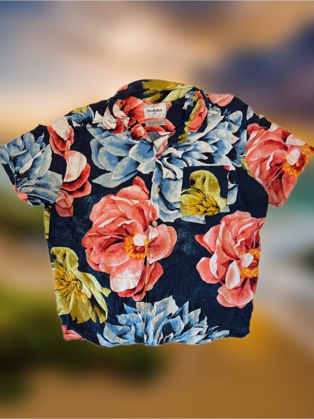 Goodfellow & Co Men’s Size Large Floral Hawaiian Button-Up Shirt With Pocket